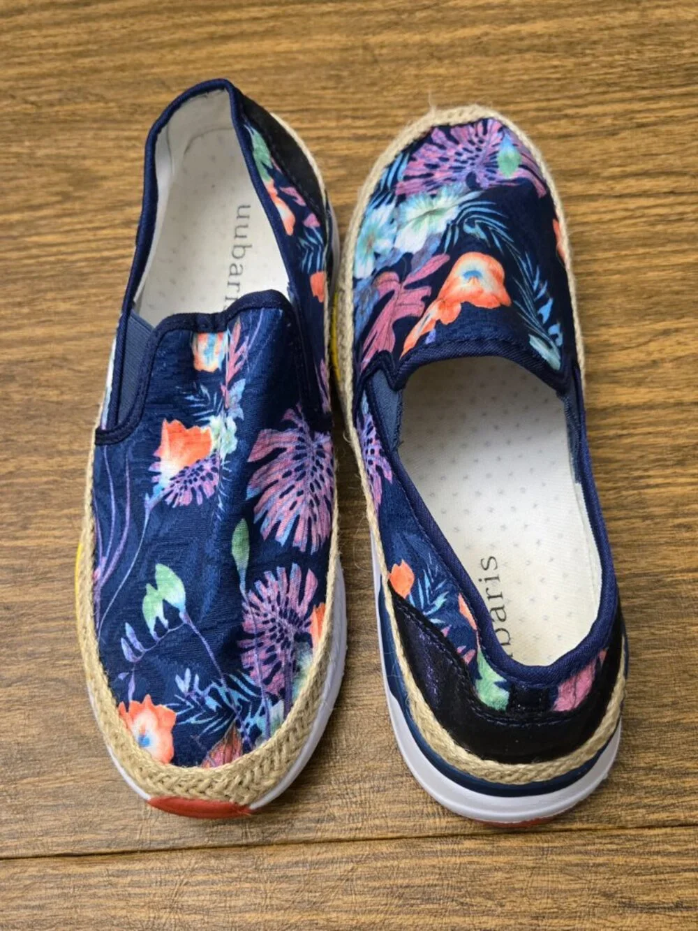 UUBARIS Women's Navy w/Floral Print Slip-On Platform Espadrilles - Size 8.5M